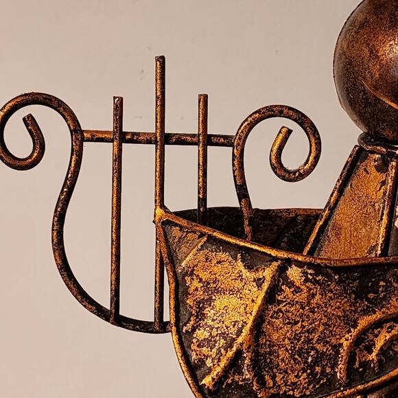 Vintage Metal Brass Tone Angel Figurine with Harp Embossed Holiday Decor 8” - Picture 9 of 9
